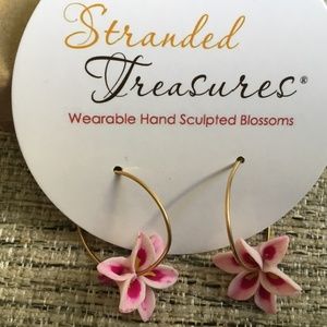Earrings Pink Lily Flower Hoop ,